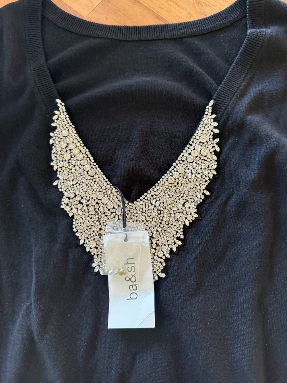 ba&sh Black V-Neck Sweater with Crystal Embellishment - Picture 4 of 5